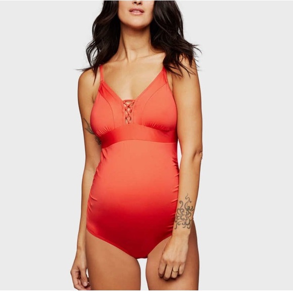 red maternity bathing suit